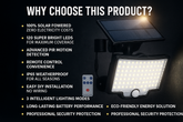 LED Motion Sensor Solar Powered  Security Light – 3 Modes, Waterproof